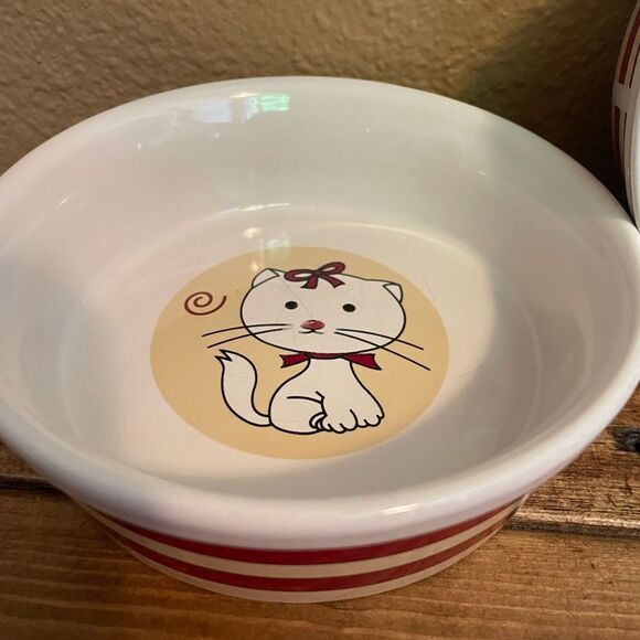 CUTE Cat Food Bowls Target Corporation Striped Vintage Side set of 2! - Picture 4 of 15